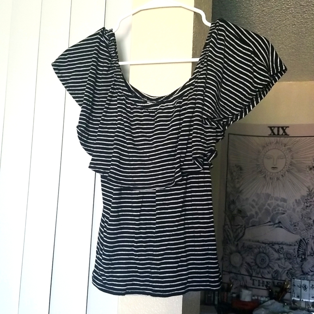 Striped Ruffle Edge Top